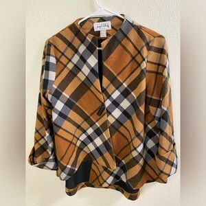 Joseph Ribkoff Plaid Open Front Top Jacket Shawl Poncho - Brown and Black Size 8